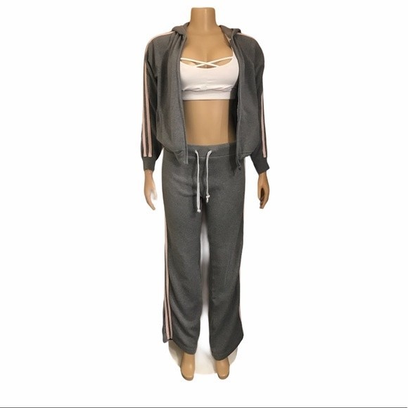 New York Laundry 2 Piece Knit Track suit Hooded Gray W / Pink Striped size S - Picture 5 of 15